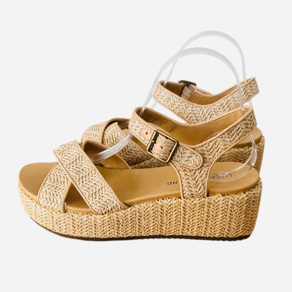 Lucky Brand Wagoo Beige Woven/Raffia Platform Wedges Size 8M - Picture 10 of 14
